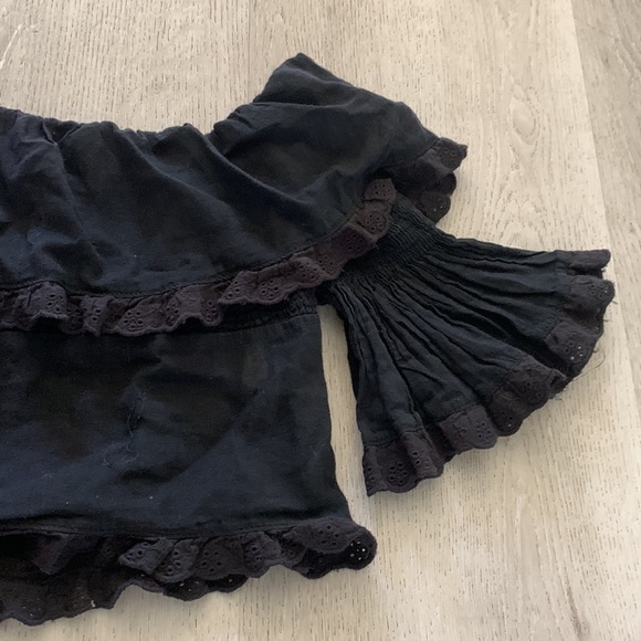 KanCan off the shoulders cropped eyelet black top size S ruffles bohemian - Picture 4 of 9